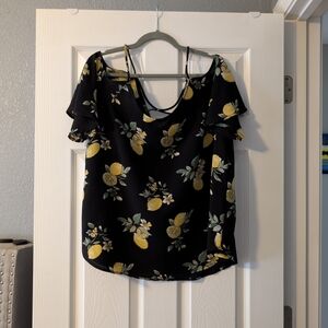 Kaileigh Black and Yellow Lemon Print Blouse